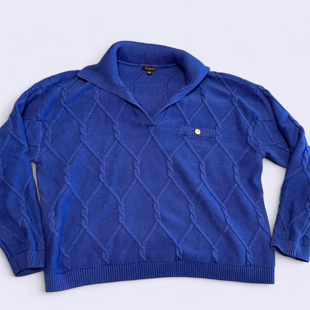 Talbots Blue Cowl Neck Sweater with Quilted Pattern